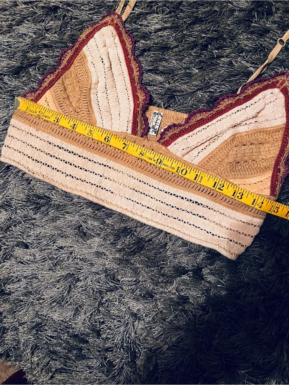 Free People Crochet Bralette in Cream, Tan & Burgundy Trim